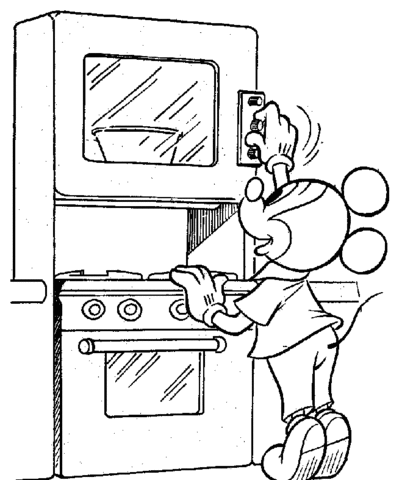 Mickey Sets The Oven  Coloring Page